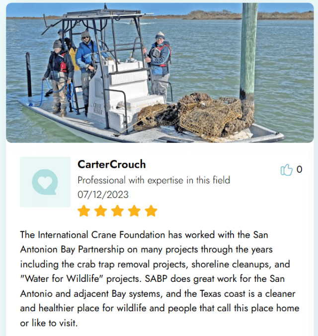 A five star review for San Antonio Bay Partnership.