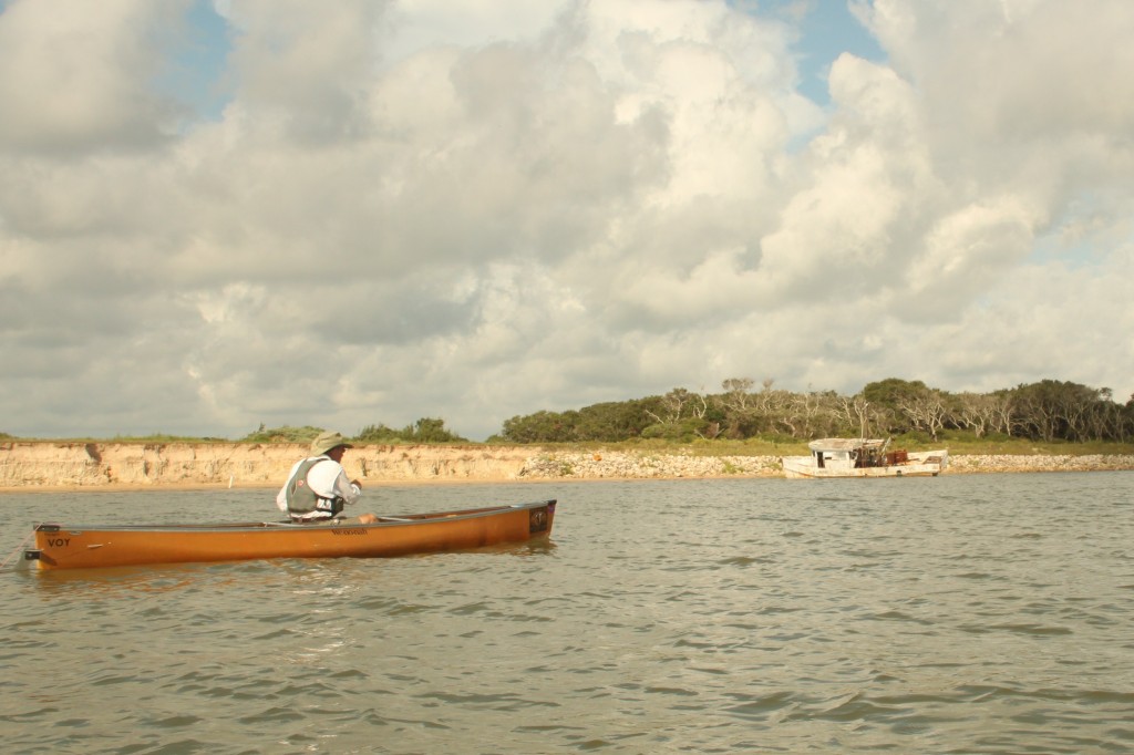 Charlie Kouba approaching ship wreck along Powderhorn Ranch Shoreline